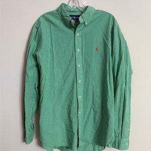 Ralph Lauren Shirt Green Gingham Check Long Sleeve Button Down Pony Cotton Sz XL